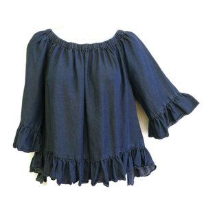 Jane and Delancey Top Chambray Tencel Ruffles On Off Shoulder Tencil S Small